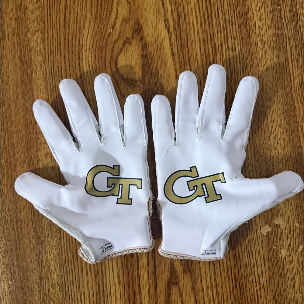 🔥 Authentic Adidas Georgia Tech GT Football Gloves - White/Gold - Size 3XL 🔥